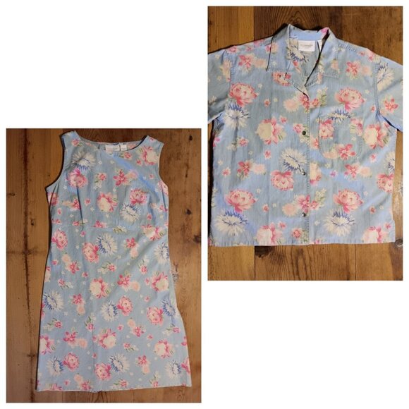 lizwear Dresses & Skirts - Vtg Liz Wear Claiborne Womens Petite 12 12P Floral Dress Top Set 2 Piece Outfit